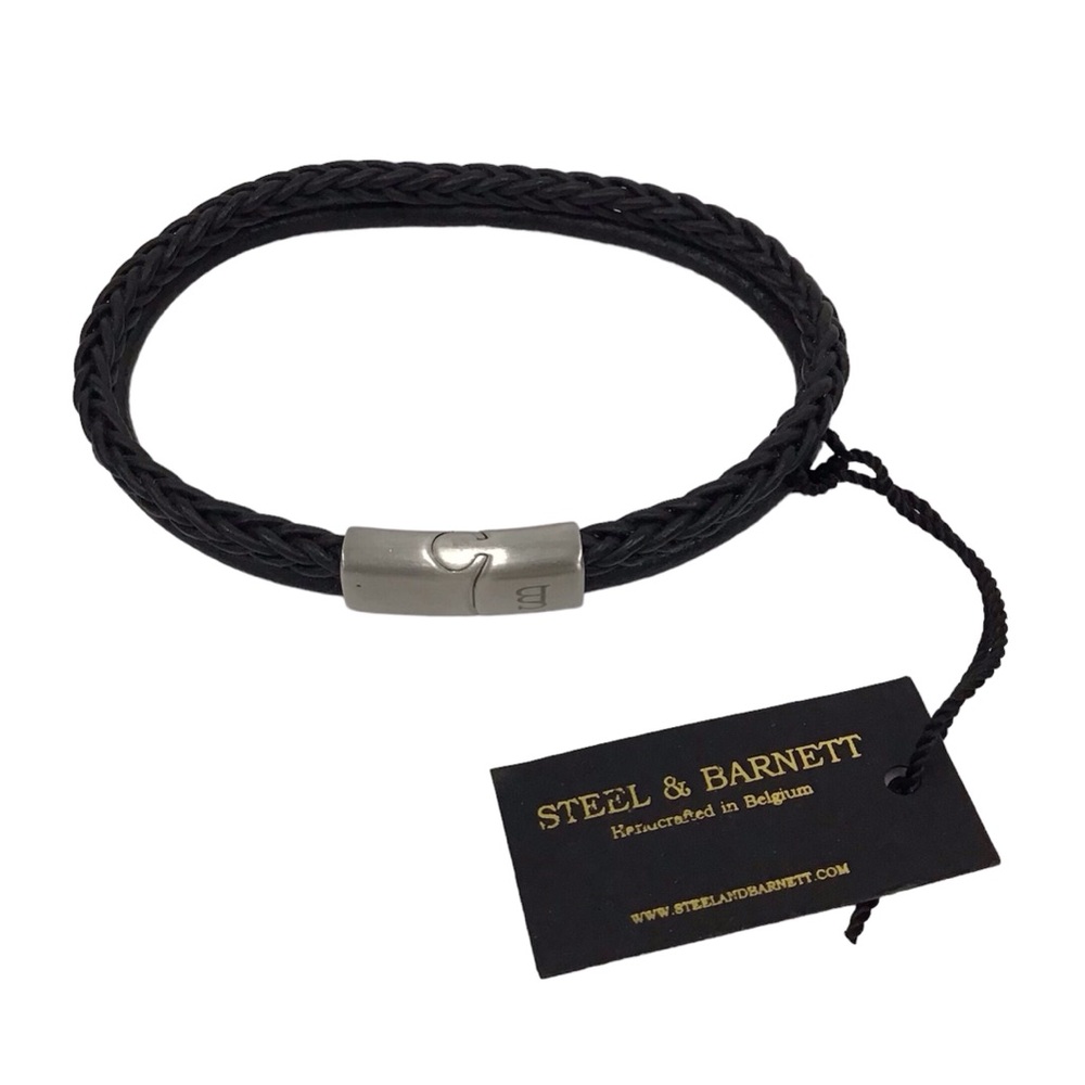 Mens Steel & Barnett Denby M Black Double Stack Braided Leather Bracelet LBD/005